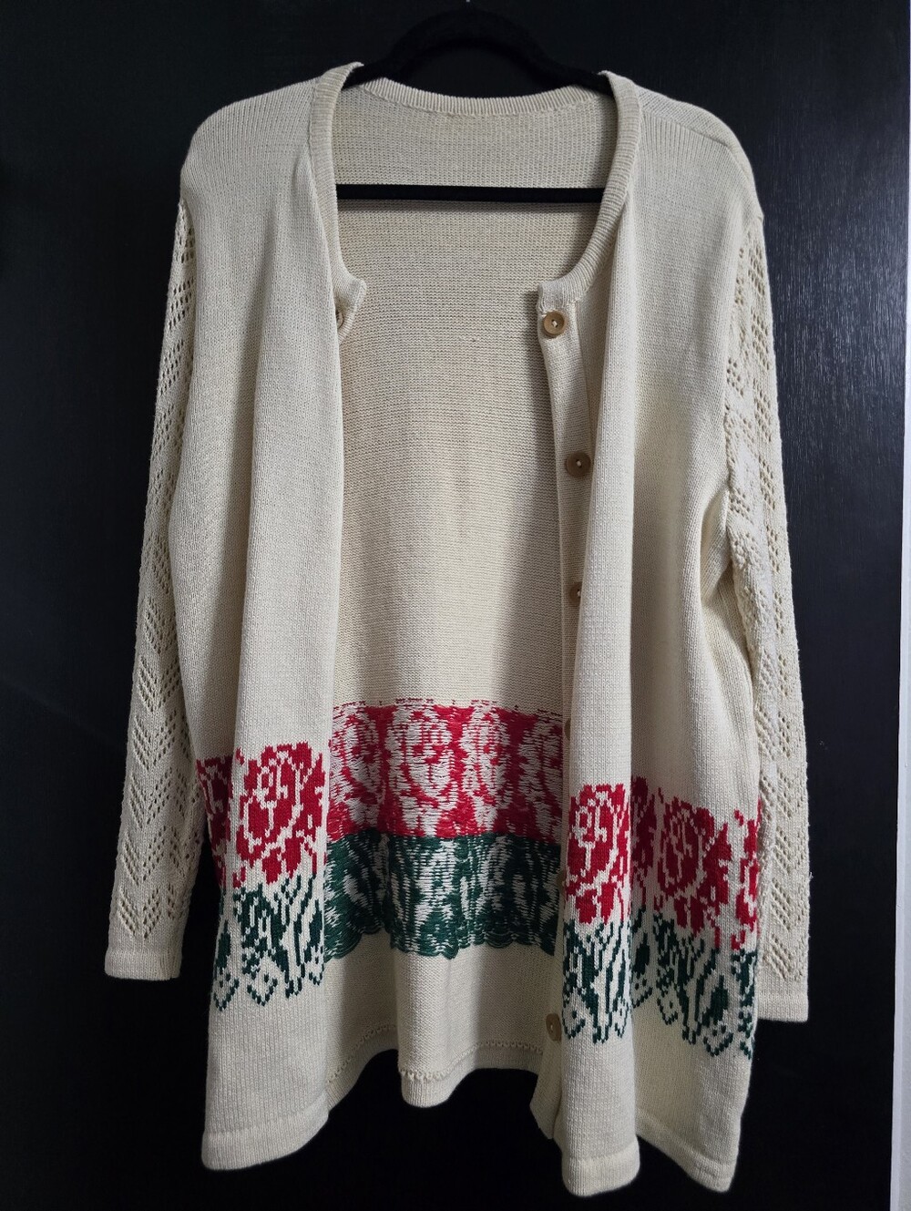 Women’s Cream Floral Knit Cardigan Sweater